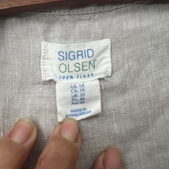 Sigrid Olsen Gray Linen Beachy Roll Tab Sleeve Button Shirt Plus Size 1X - Picture 4 of 5